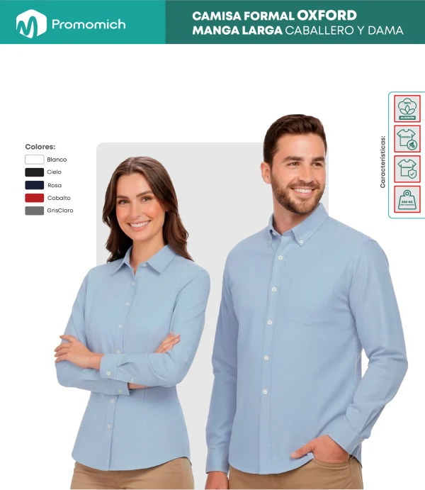 Colores camisa manga larga caballero dama bordado
