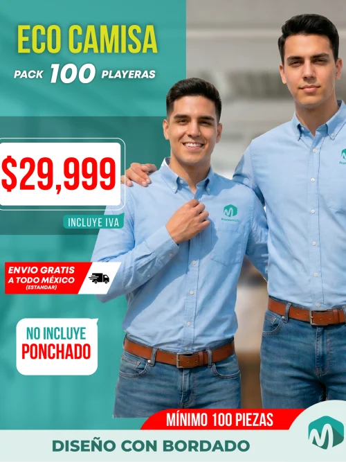 Paquete 100 camisas vestir personalizadas bordadas promomich.png