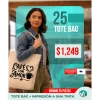 Paquete mayoreo de 25 tote bags personalizadas con impresion a una tinta incluye diseno gratis e IVA para promocionales y negocios
