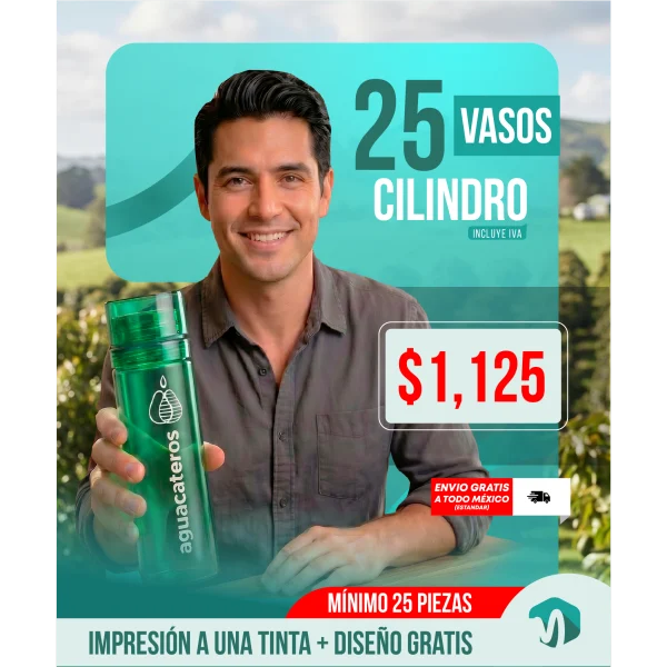 Paquete 25 vasos cilindro personalizados impresos una tinta promomich.png